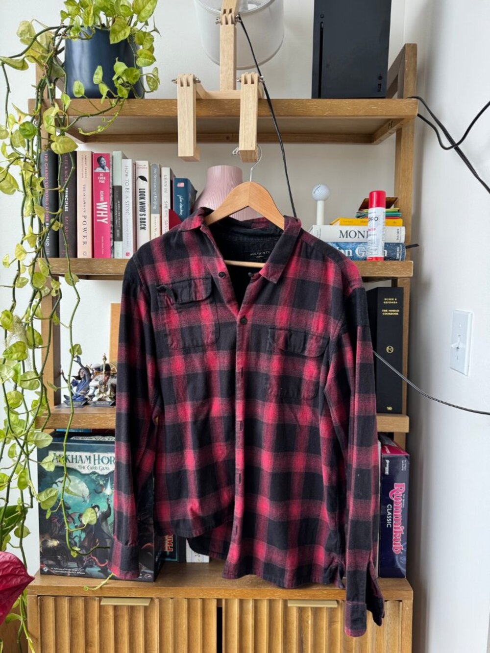 AllSaints Red Black Buffalo Plaid Flannel Shirt Size M